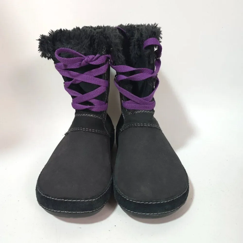 Crocs Women’s AllCast Luxe Faux Fur Winter Boots Black Purple Size 7